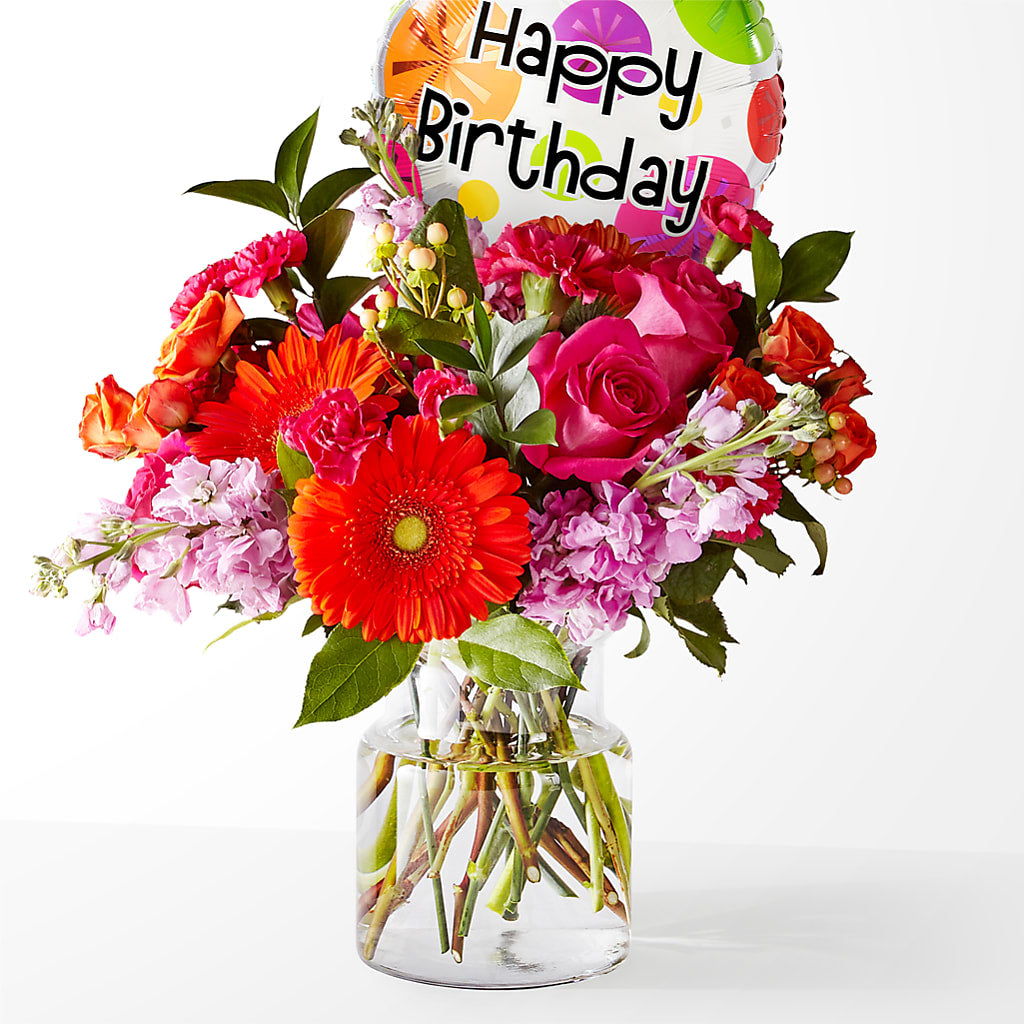 Fiesta Bouquet with Birthday Balloon – Bloom Boutique Ny, Lake Grove NY