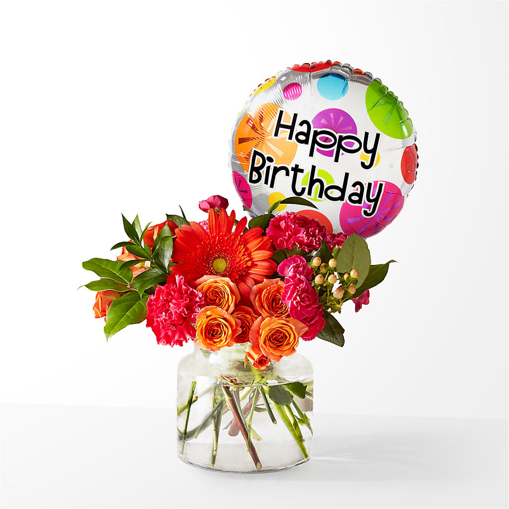 Fiesta Bouquet with Birthday Balloon – Bloom Boutique Ny, Lake Grove NY