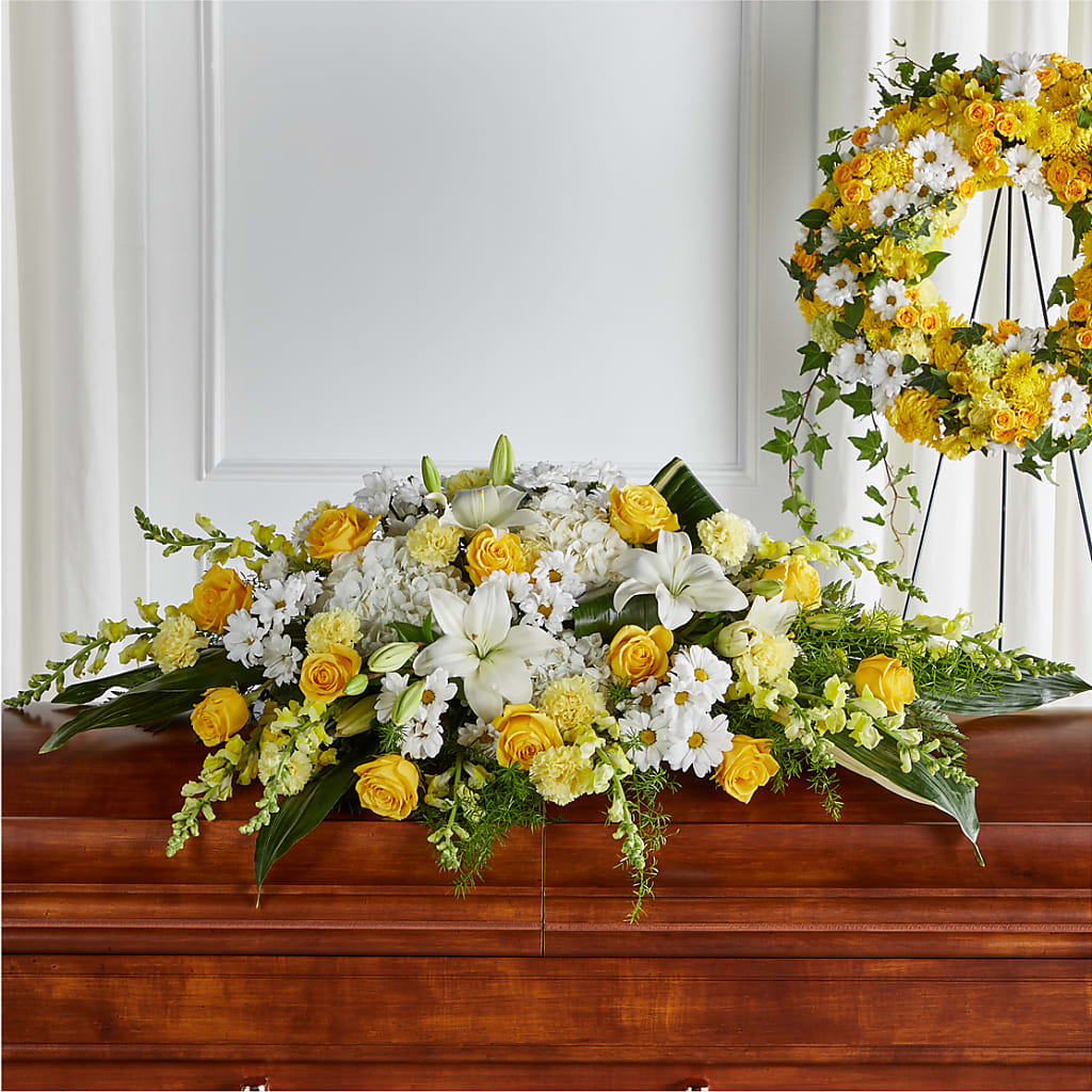 Golden Harmony Casket Spray – Bloom Boutique Ny, Lake Grove NY