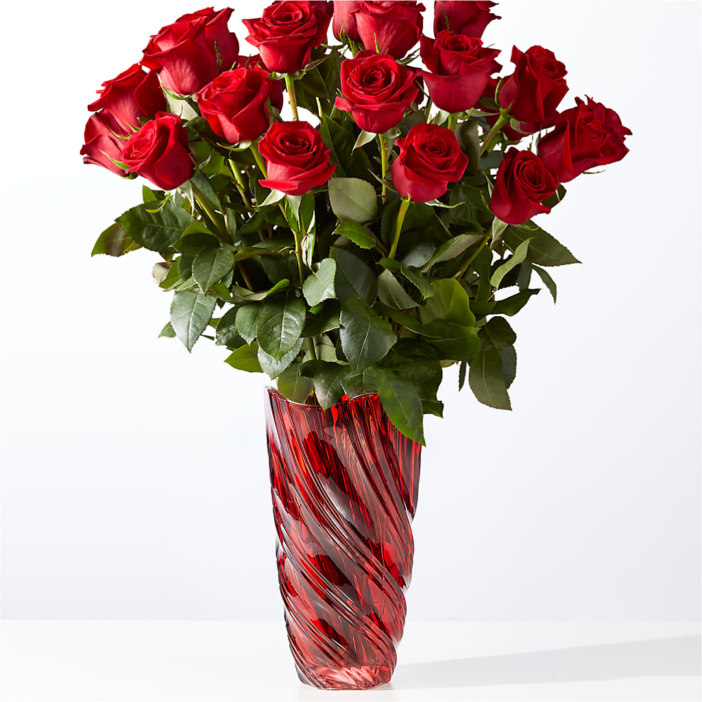 Classic Love Red Rose Bouquet with Luxe Swirl Vase – Bloom Boutique Ny, Lake Grove NY