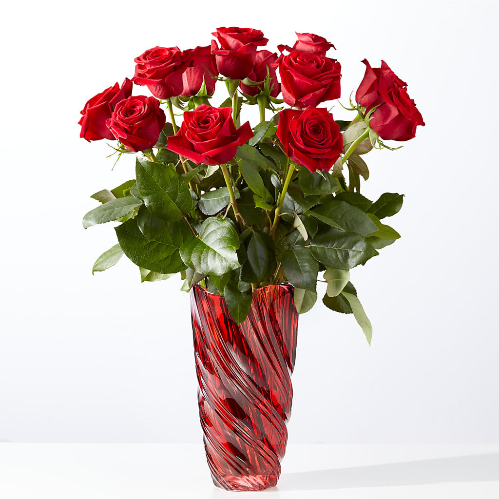 Classic Love Red Rose Bouquet with Luxe Swirl Vase – Bloom Boutique Ny, Lake Grove NY
