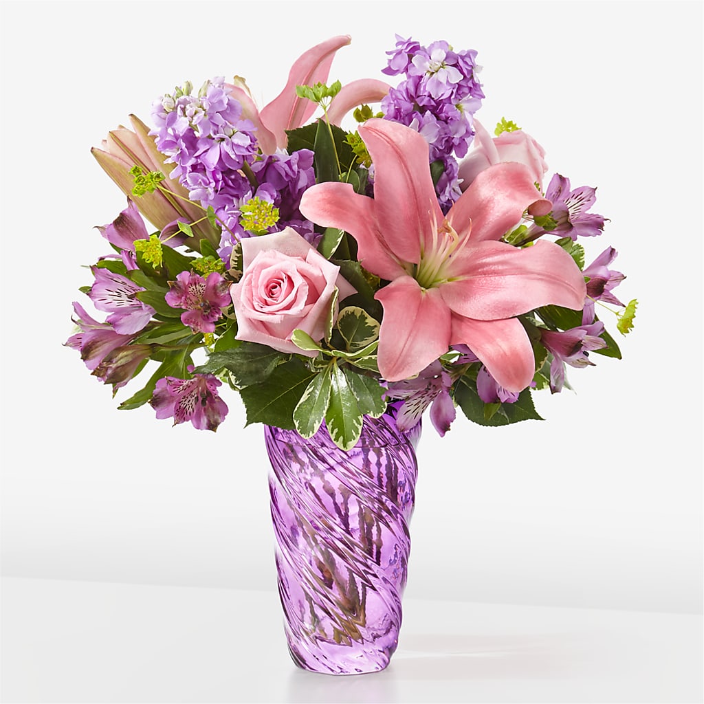 Precious Petals Bouquet with Luxe Swirl Vase – Bloom Boutique Ny, Lake Grove NY