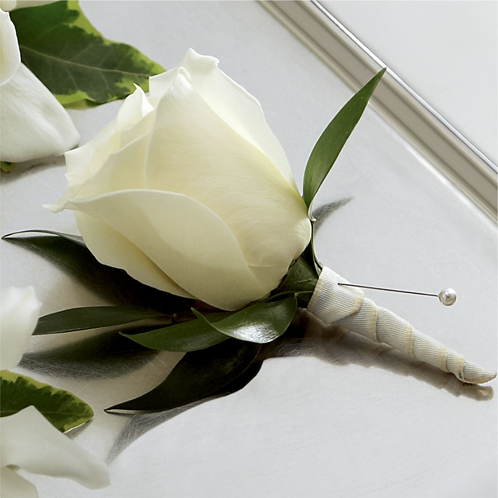 White Rose Boutonniere – Bloom Boutique Ny, Lake Grove NY