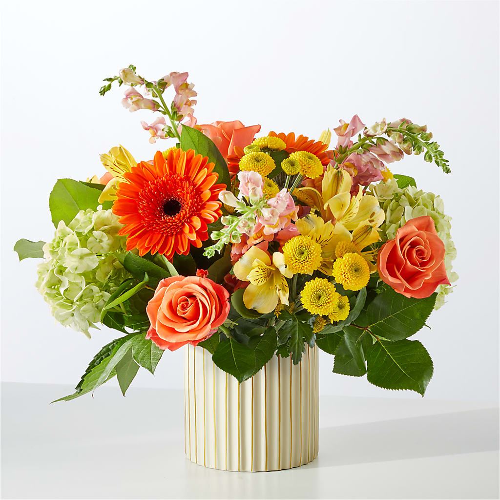 Autumn Sunshine Bouquet with Ivory Vase –  Bloom Boutique Ny, Lake Grove NY