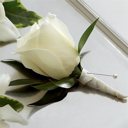 White Rose Boutonniere –  Bloom Boutique Ny, Lake Grove NY